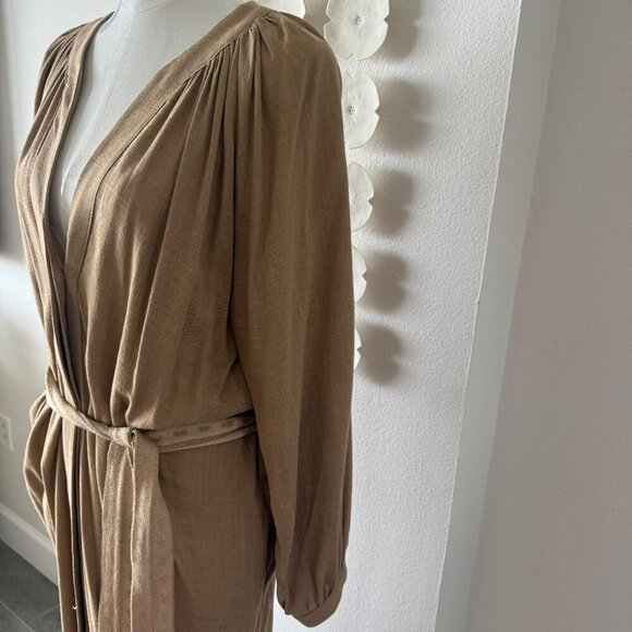 A.G.G.E.L. Greece Designer Linen-Blend Belted Dress – Camel, Size Large - Picture 2 of 8